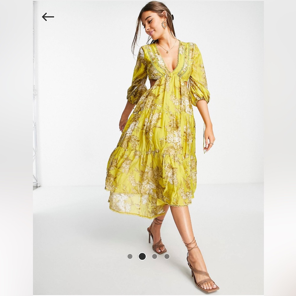 ASOS Tiered Voile Midi Dress with Lace NWOT Size 14